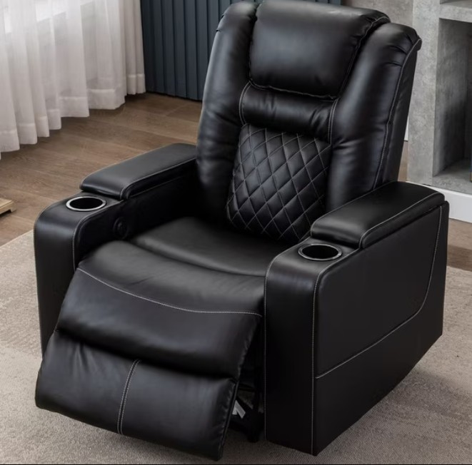 Bonzy Home Power Electric Recliner Chair with USB Ports and Cup Holders Leather Home Theater Seating, Living Room Chair Black