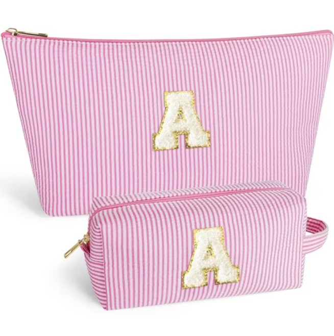 DAKIMOE Makeup Bag Cosmetic Bags Organizer Personalized Initial Travel Essentials Toiletry Bag for Birthday Christmas Girlfriend Teacher Valentines Day Gifts