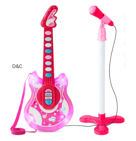 Best Choice Products 19in Kids Flash Guitar, Pretend Play Musical Instrument Toy for Toddlers w/ Mic, Stand – Pink