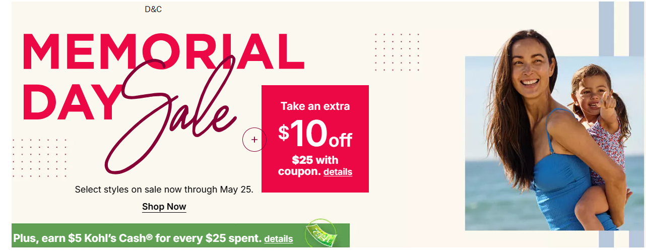 Kohls MemorialDay coupon codes15% off HOME$10 off $25