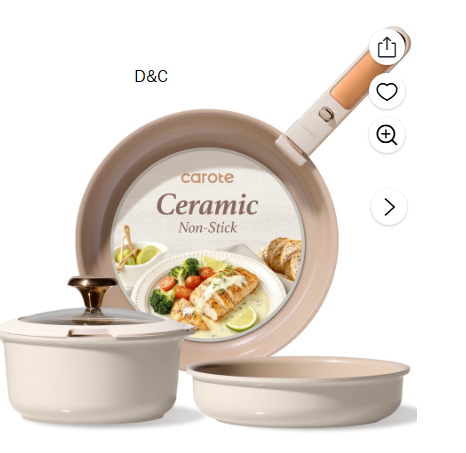 Carote 5 Pcs Ceramic Cookware Sets Nonstick, Pots and Pans Set with Detachable Handles, Oven Safe, Induction Cookware, Stackable Kitchen Cooking Set, Beige