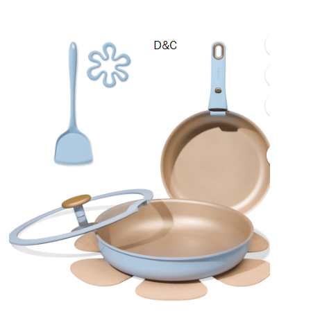 Carote 7 Pcs Nonstick Frying Pans Set with Lid, Skillets with Detachable Handle, Oven Safe, Induction Cookware, Stackable Kitchen Set, Blue