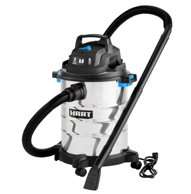 Hart 6 gallon 5 peak HP stainless steel wet/dry vacuum with bonus car cleaning kit, new