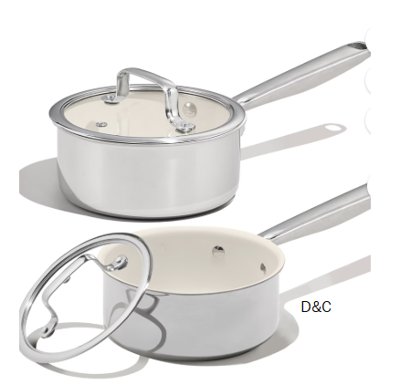 Carote 1.5QT & 3QT Tri-Ply Stainless Steel Ceramic Nonstick Saucepan Set, Induction Ready