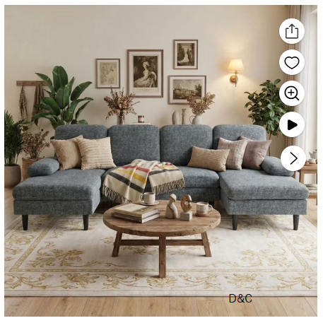 edx 99″ U-Shaped 6 Seat Sofa Couch for Living Room, Linen Fabric Sofa Bed with Removable Pillows for Home and Apartment (Fabric, Dark Grey)