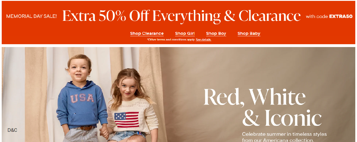 Memorial day Gymboree saleExtra 50% off everything Code EXTRA50