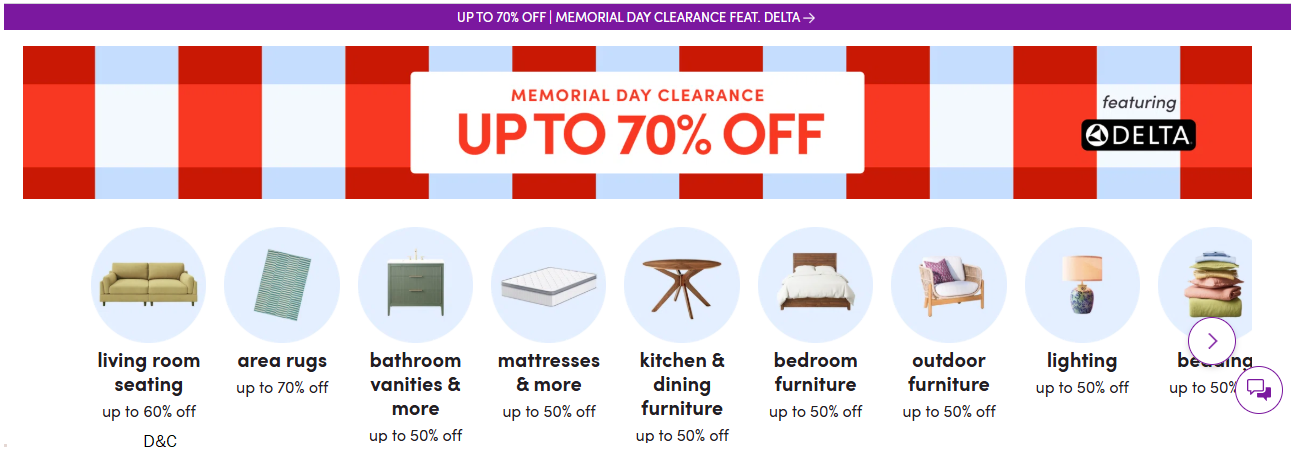 WayFair Memorial Deals