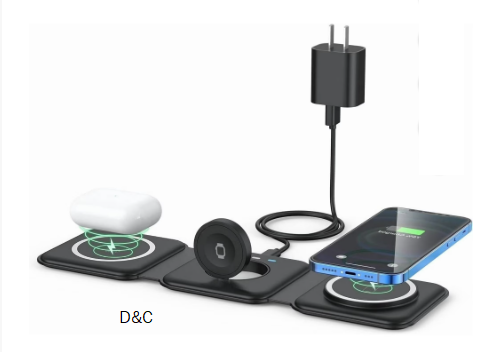 Mastgoal 3-in-1 Wireless Charger Compatible with Multiple Devices Including iPhone 17/16/15/14/13 Series, AirPods 4/3/Pro, and iWatch (Adapter Included) – Magnetic Foldable Design