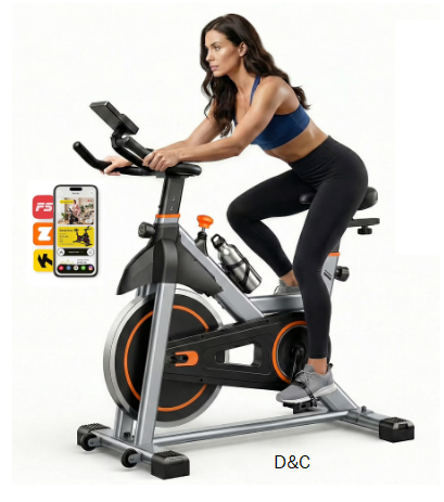 EDX Exercise Bike with LCD Monitor & Infinite Resistance, Adjustable Seat & Handlebar, Bluetooth App Compatible Indoor Cycling Bike for Home Gym, 300 lb Capacity, Orange