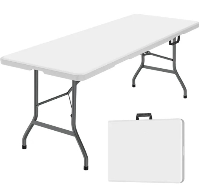 Jopath 6 Foot Folding Table,White Plastic Folding Table,Built-in Handle,Indoor Outdoor Table for Picnic Party Dining Camping,White