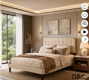 Aiho Queen Size Bed Frame, Upholstered Platform Bed Frame with Sturdy Metal Frame