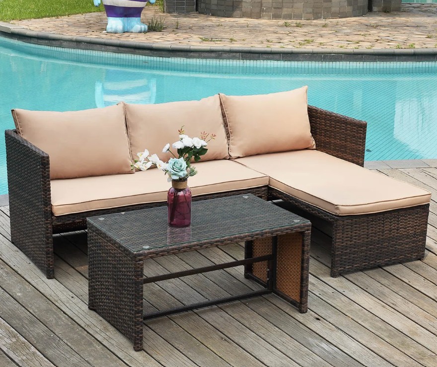 3 Piece Patio Conversation Sofa Seating Group With Cushions