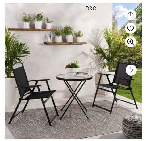 Mainstays Albany Lane 3-Piece Outdoor Bistro Set, Folding Chairs & Glass Table, Black