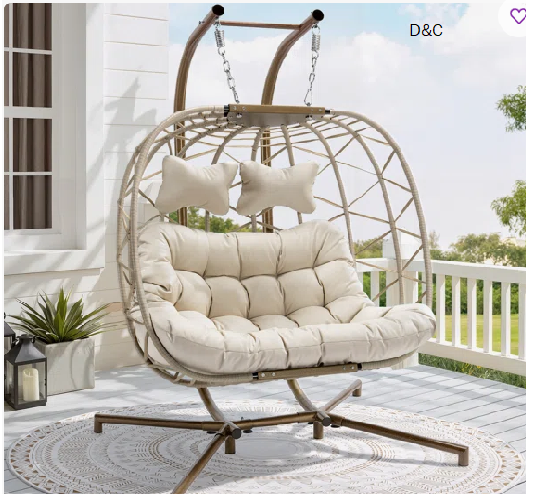 Celyne 2 Person Outdoor/Indoor Porch Swings with Stand Double Hanging Egg Chair with Cozy Cushion