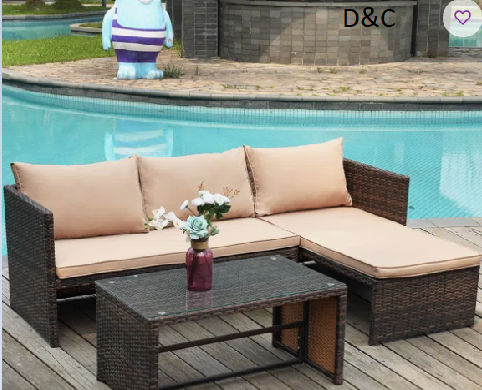 3 Piece Patio Conversation Sofa Seating Group With Cushions