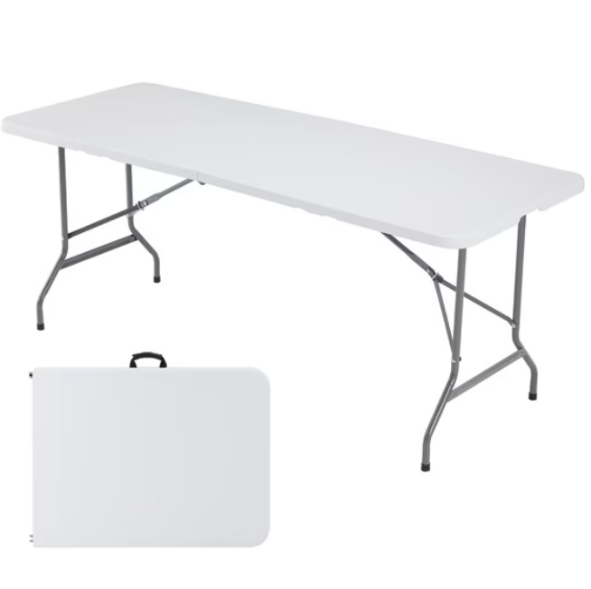 edx Folding Table, Outdoor Indoor Heavy Duty Portable with Carrying Handle for Camping, White,27.56″W x 70.89″D x 29.32″H