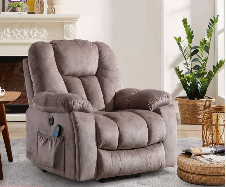Microfiber/Microsuede and Wood Frame Power Lift Recliner with Heated Massage