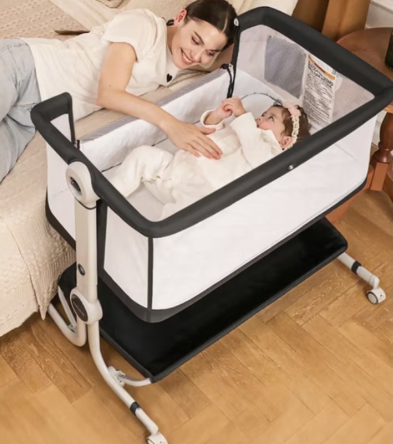 Babyeap 3 in 1 Baby Bassinet,Baby Basinet Bedside Sleeper,Standalone Baby Crib,6 Height Adjustable Portable Crib for Newborn,Dark Gray