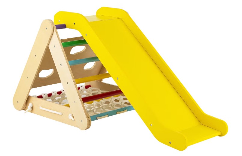 Costway 4 in 1 Wooden Climbing Triangle Set Triangle Climber w/ Ramp Multi-color