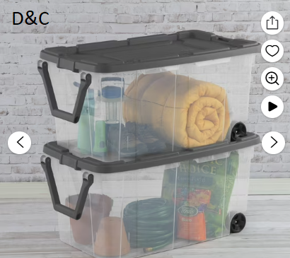 Sterilite 160 Quart Wheeled Stacker, Extra Large Durable Clear Bin, Latch Lid and Pull Handle, Gray, 2 Count