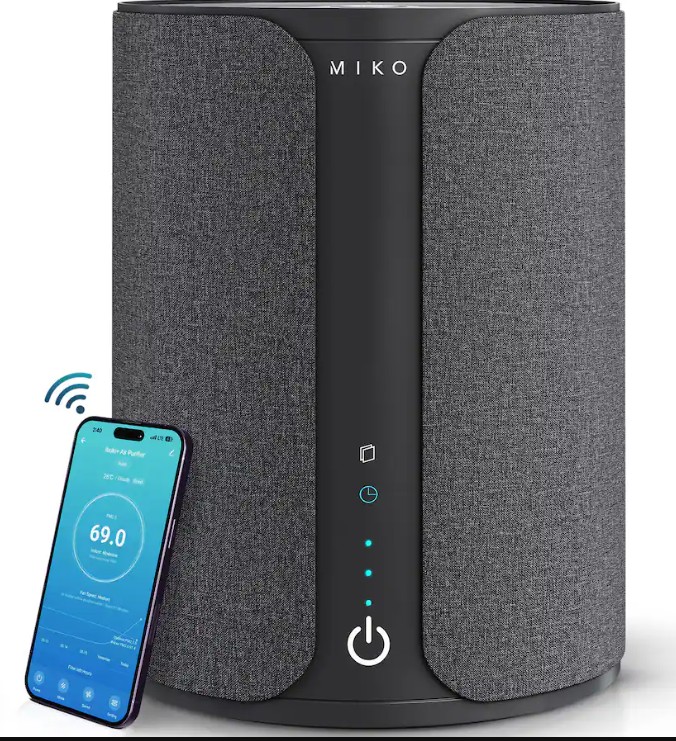 Miko – Ibuki 2.0 Smart Air Purifier with H13 HEPA Filter, App Control, Ionizer, Aromatherapy, for Rooms up to 1500 sq ft – Black