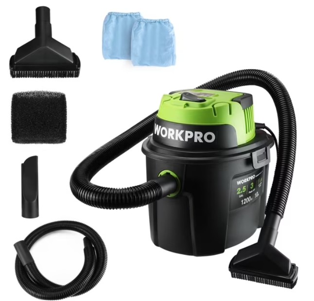 WORKPRO Wet Dry Vacuum 2.5 Gallon 3 Peak Horsepower Portable Shop Vacuum Cleaner Black W125080A