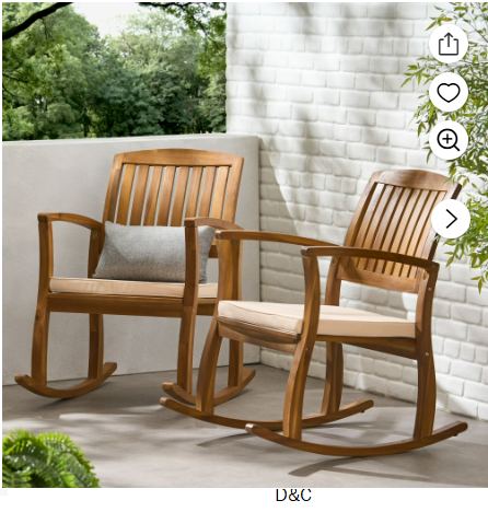 Dewitt Outdoor Acacia Rocking Chair with Cushion, Set of 2, Teak Finish, Beige