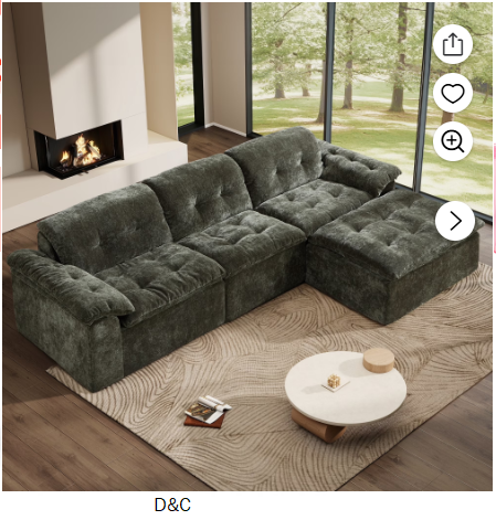 Aukfa 4-Piece L-Shaped Modular Sectional Sofa with Ottoman for Living Room, Ice Flower Chenille, Green