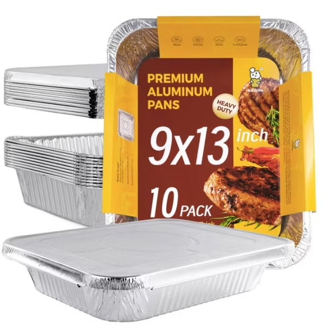 Katbite 9×13 inch (10 Packs) Disposable Aluminum Foil Pans With Lids Foil Baking Pans Rectangular Aluminum Baking Pans