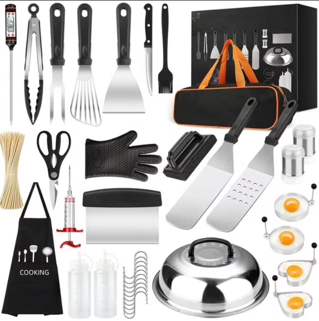 Griddle Accessories Kit, 137 Pcs Griddle Grill Tools Set for Blackstone and Camp Chef, Professional Grill BBQ Spatula Set with Basting Cover, Spatula, Scraper, Bottle, Egg Ring, Tongs
