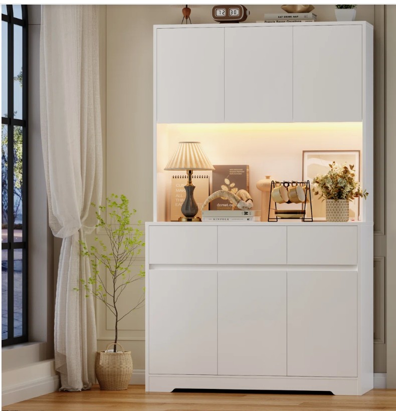 Aybike 71″ Tall Kitchen Pantry Cabinet with Charge Station & LED Light, Freestanding Food Pantry with 4 Cabinets, 3 Drawers & Microwave Shelf, Kitchen Hutch Storage, Adjustable Shelves