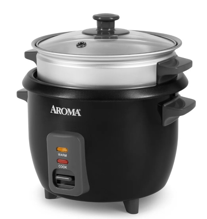 AROMA Rice Cooker, 3-Cup (Uncooked) / 6-Cup (Cooked), Steamer, Small Rice Cooker, 1.5 Qt, Black