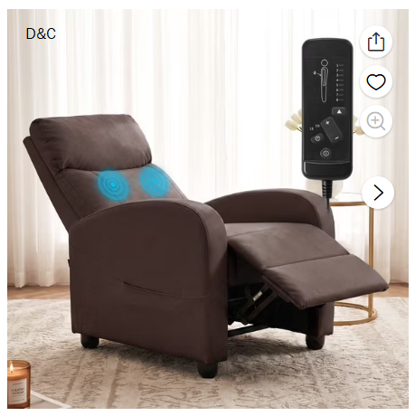 Gianna Massage Recliner Chair for Adults, Adjustable Home Theater Seating with Lumbar Support for Living Room, Modern Fabric Reclining, Brown