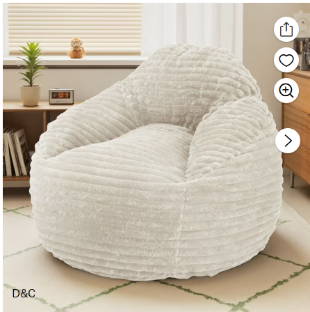 Gianna Oversized Plush Bean Bag Chair with Armrests, Comfy Fluffy Lounge Floor Sofa for Adults, Living Room, Bedroom, and Dorm, Gray