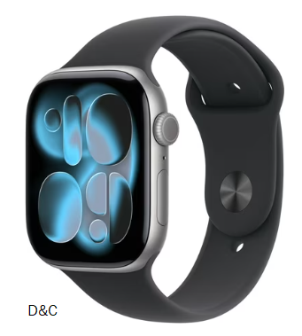 Apple Watch Series 11 [GPS + Cellular 46mm] Smartwatch with Space Gray Aluminum Case with Black Sport Band – S/M