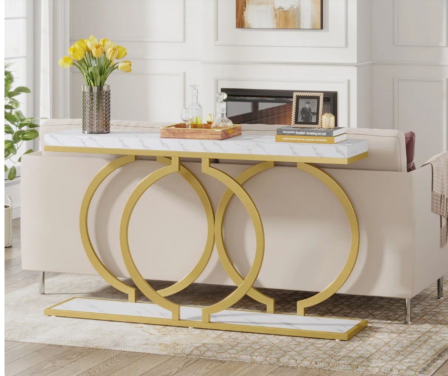 Korrion 55.11″ Console Table with Metal Frame, Narrow Sofa Table for Living Room, Entrance, Hallway