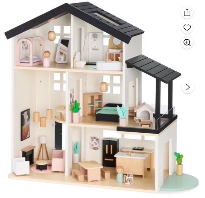 Best Choice Products Pretend Play Wooden Doll House w/ 40 Interactive Accessories, 3-Story Modern Toy Dollhouse Playset