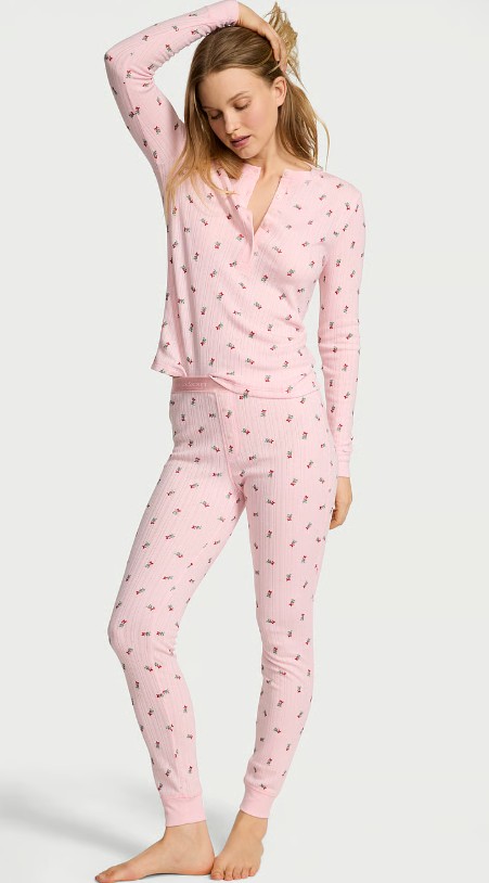Cozy Pointelle Henley Long Pajama Set