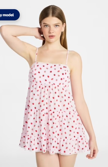 No Boundaries Sleeveless Tiered Babydoll Sleep Dress, Women’s XS-XXL