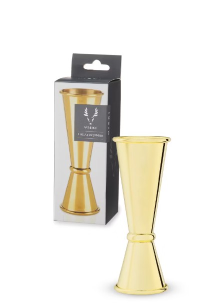 Viski Large Gold Japanese Style Double Jigger for Cocktails, 1oz & 2oz Capacity, Stainless Steel, Home Bar Essentials, Bartender Tools, Host Gifts