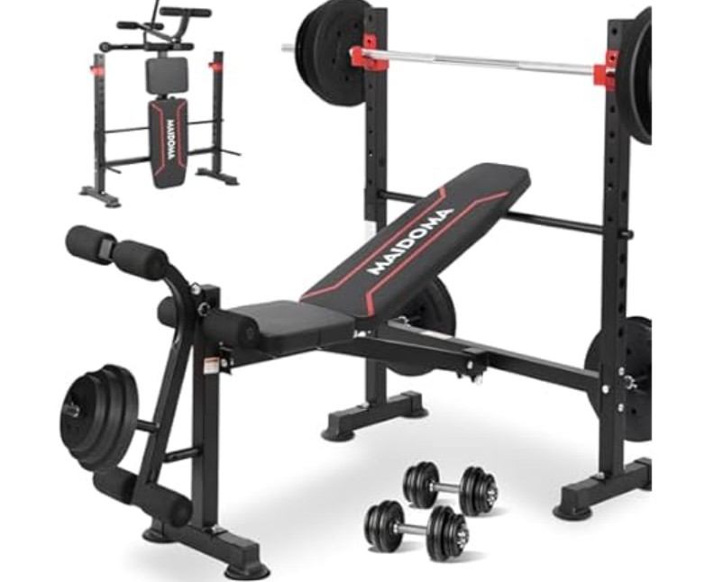 1500LB 8 IN 1 Weight Bench with Lat Pulldown and Leg Extension/Curl, Foldable Bench Press with Preacher Curl & Squat Rack, Workout Benches with Safety Bar Catches for Home Gym(US Stock)