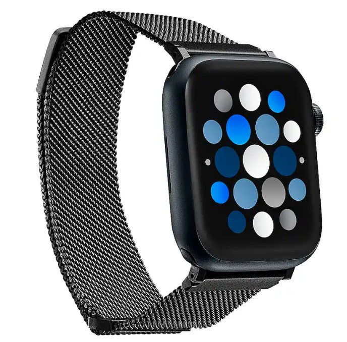Insignia™ – Stainless Steel Mesh Band for Apple Watch 44mm, 45mm, 46mm Series 10 and Apple Watch Ultra 49mm (All Series) – Black
