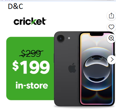 Cricket Wireless Apple iPhone 16e 8GB RAM (Prepaid), Midnight