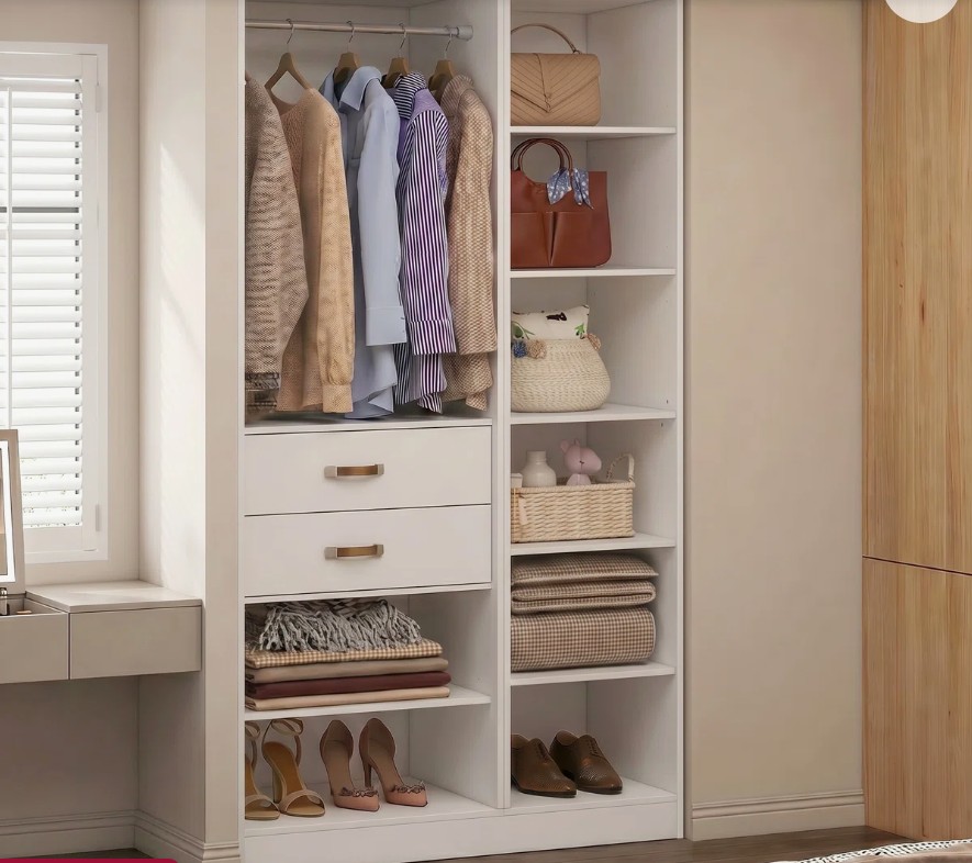 39.4” W Closet System with Wooden Drawers and Hanging Rods