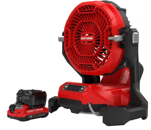 CRAFTSMAN 7.5-in Outdoor Misting Personal Fan, Battery Powered, in Red