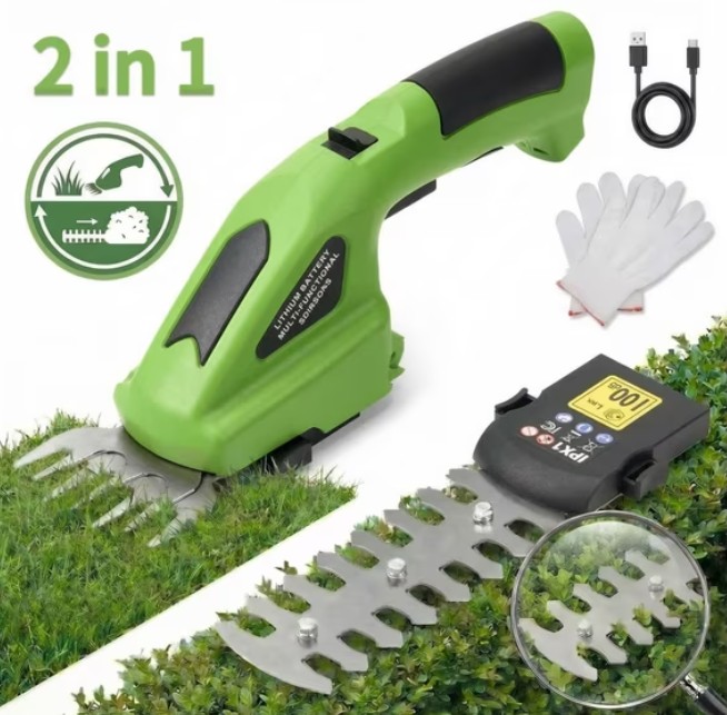 GASKY 7.2V Cordless Grass Shear,2 in 1 Lightweight Electric Mini Hedge Trimmer for Garden/Hedge Pruning,Green