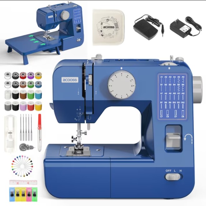 BCOOSS Portable Sewing Machine for Beginners Adults with Extension table and Accessory Kit ,28 Stitches