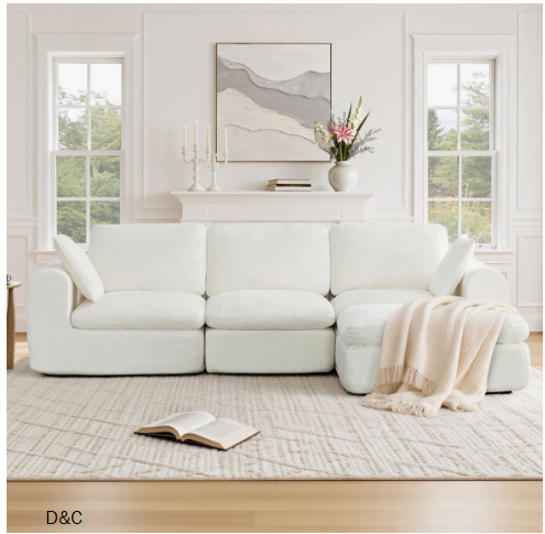 Dineen 108″W No Assembly Required 4-Piece Cloud Couch Comfy Sofa With Ottoman