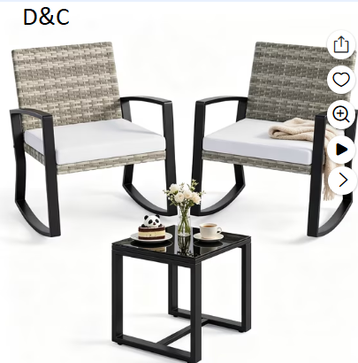 Lofka Patio Rocking Chairs Set with Glass Coffee Table