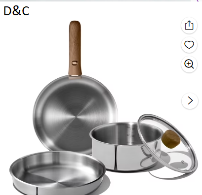Carote 5-Piece Tri-Ply Stainless Steel Cookware Set with Detachable Handle, Induction Compatible